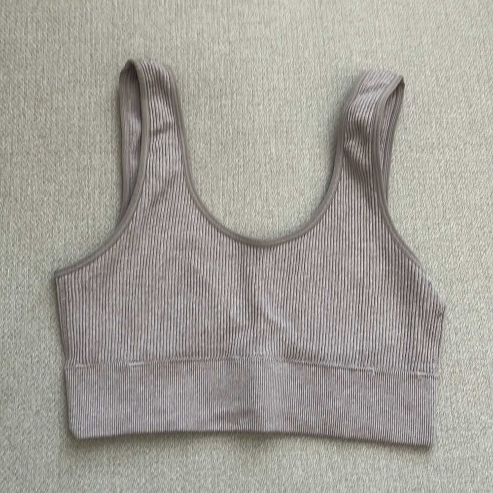 Aerie ribbed tan cream beige sports bra lounge yoga gym